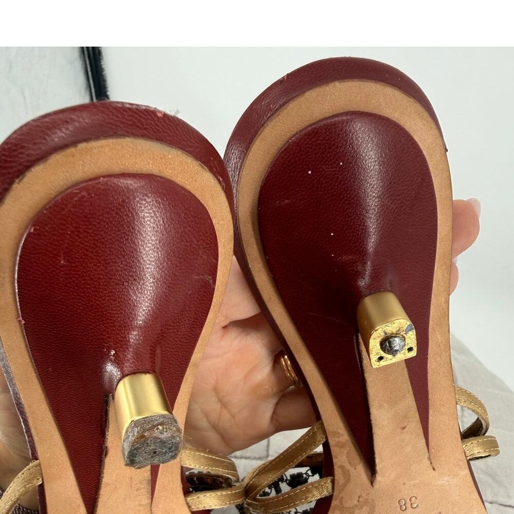 Giuseppe Zanotti Kitten Heel Thong Sandals Rhinestone Mesh Straps Gold Red 38 - Picture 7 of 7